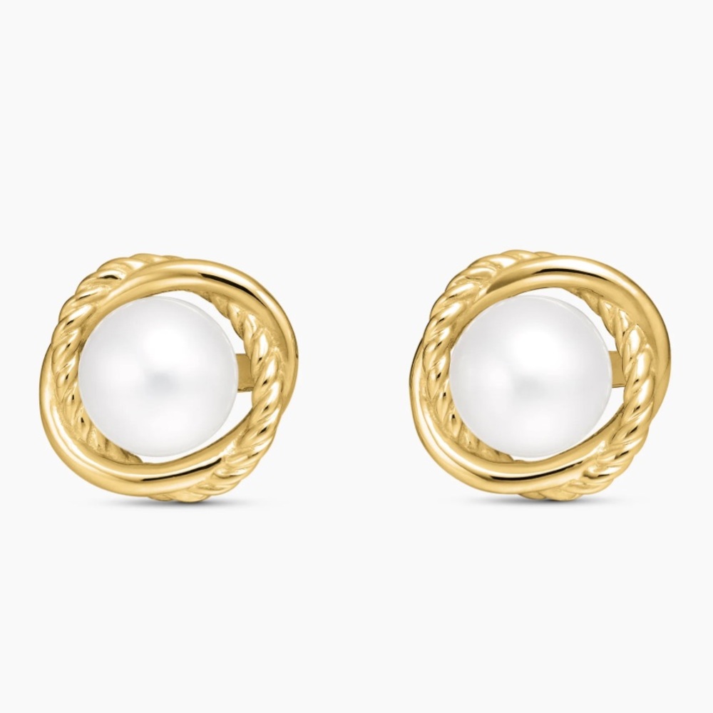 David Yurman 6mm infinity stud earrings. 18kGold and Pearl.